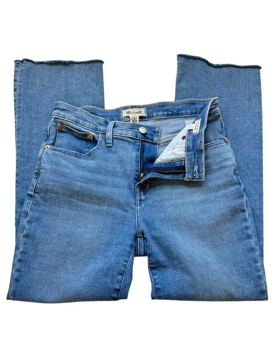 Madewell Mid Rise Kick Out Jeans Stretch Crop Raw Hem Medium Wash Women's 28 - Picture 4 of 12